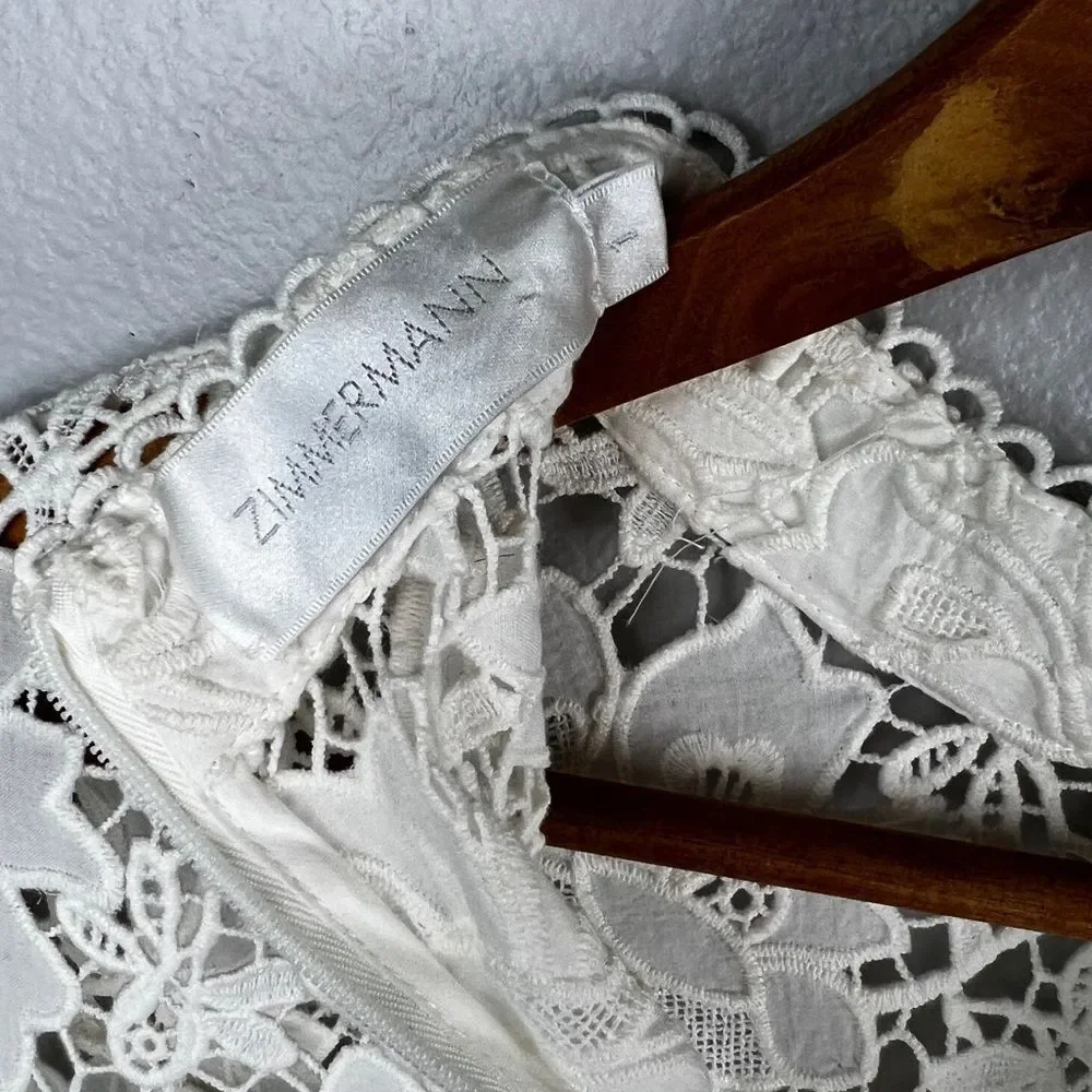 Zimmermann Caravan Embroidered Smock Top in Ivory White Crochet Lace Boho - Picture 11 of 14
